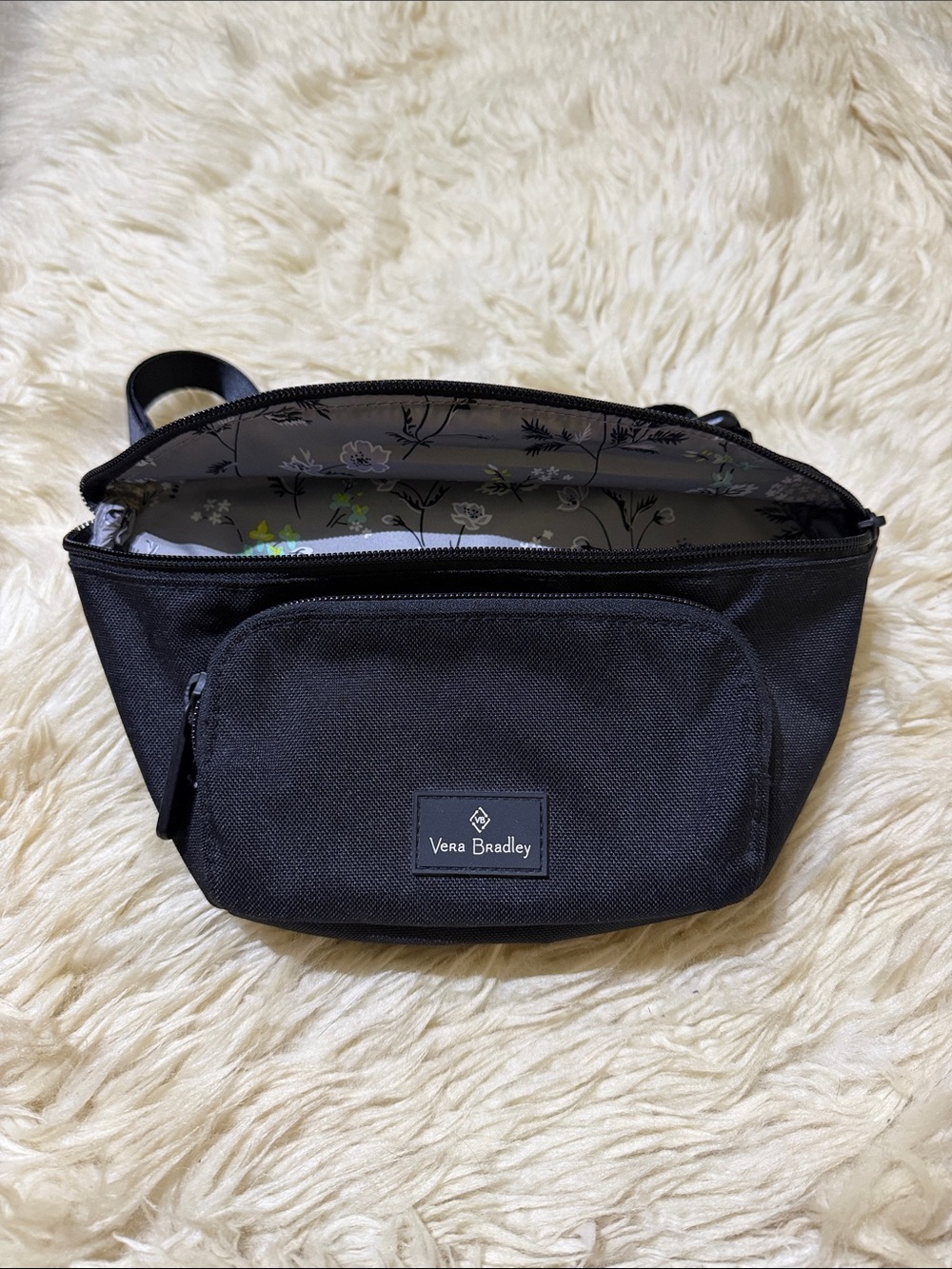 NWOT Vera Bradley Black Belt Bag with Floral Lining